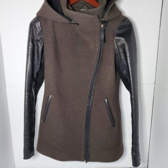 Mackage Odilia brown wool leather sleeves coat. Size XS - Picture 4 of 10